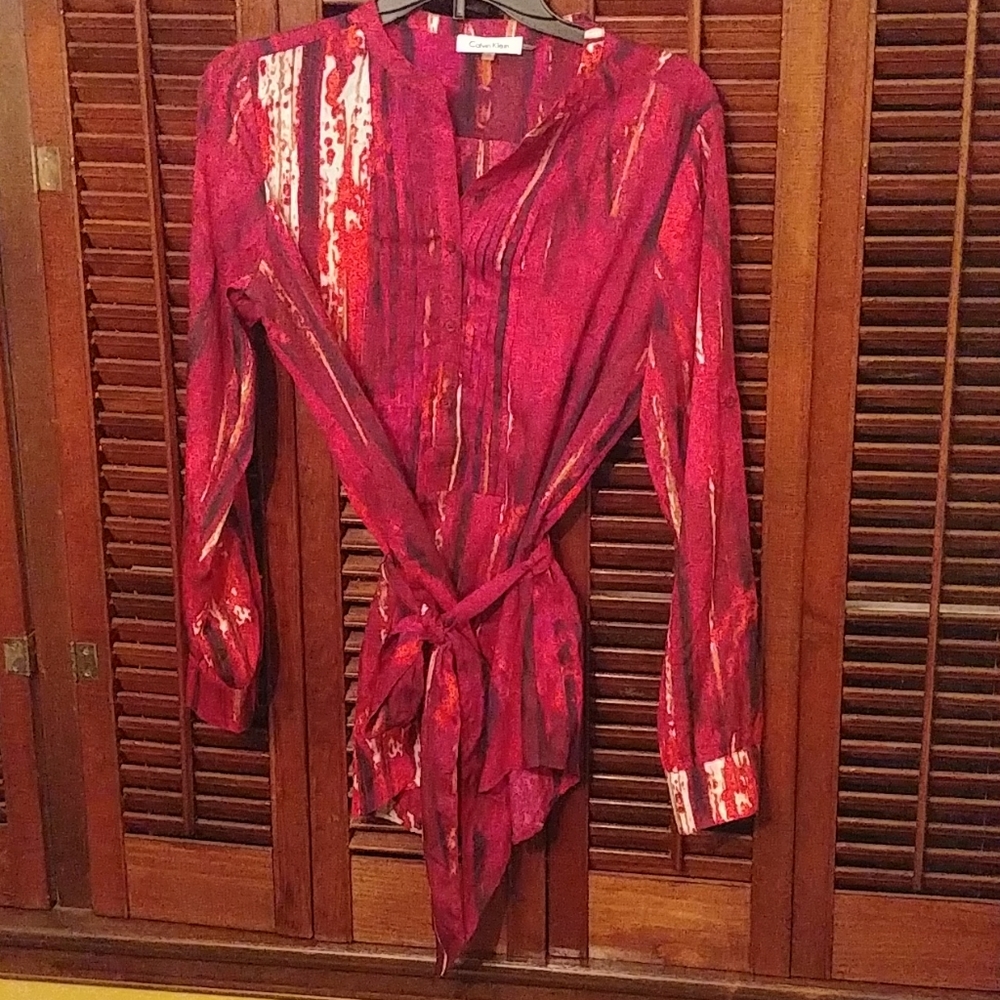 Calvin Klein long sl tunic multi reds - Picture 2 of 4